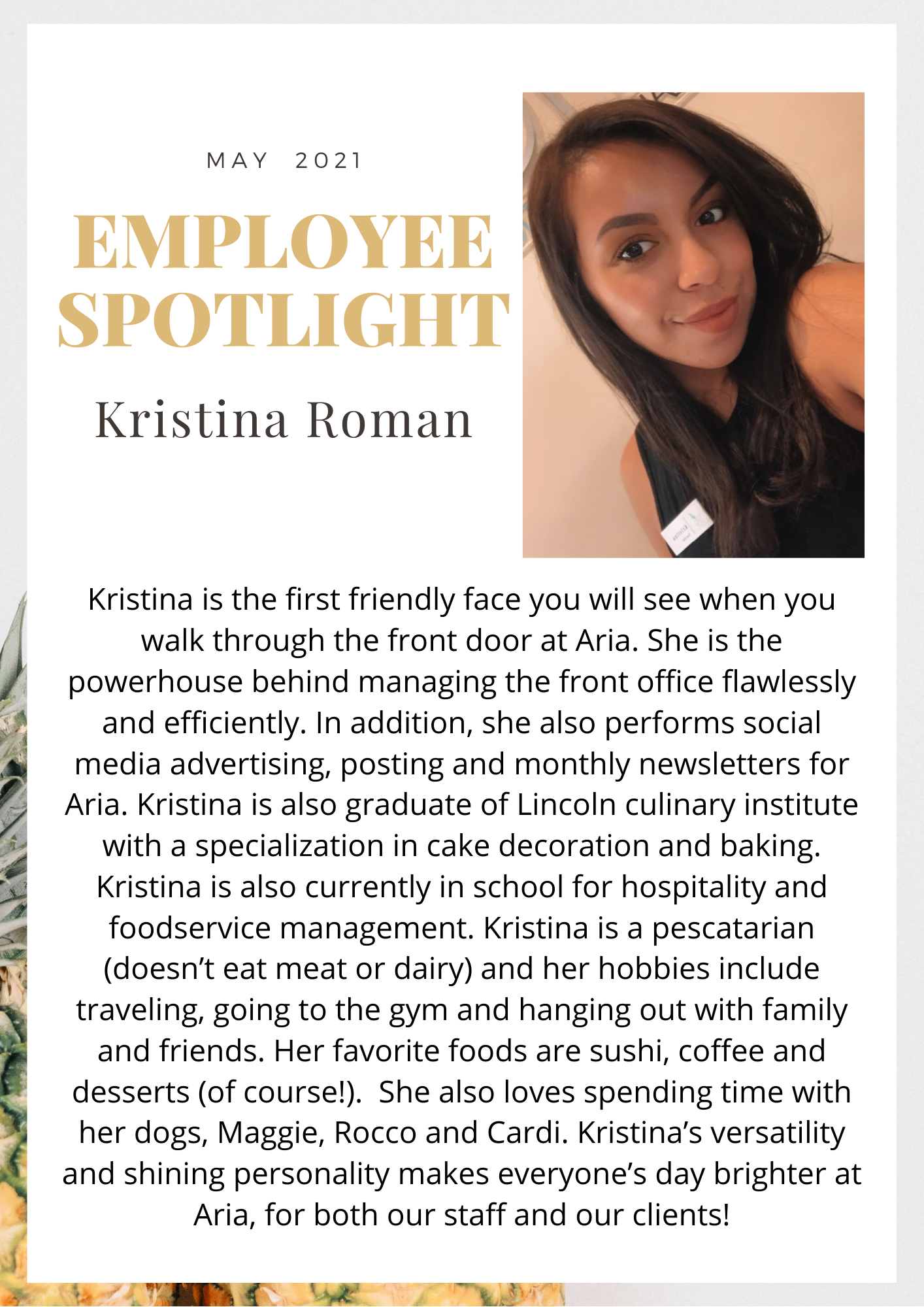 Employee of the Month - Kristina Roman